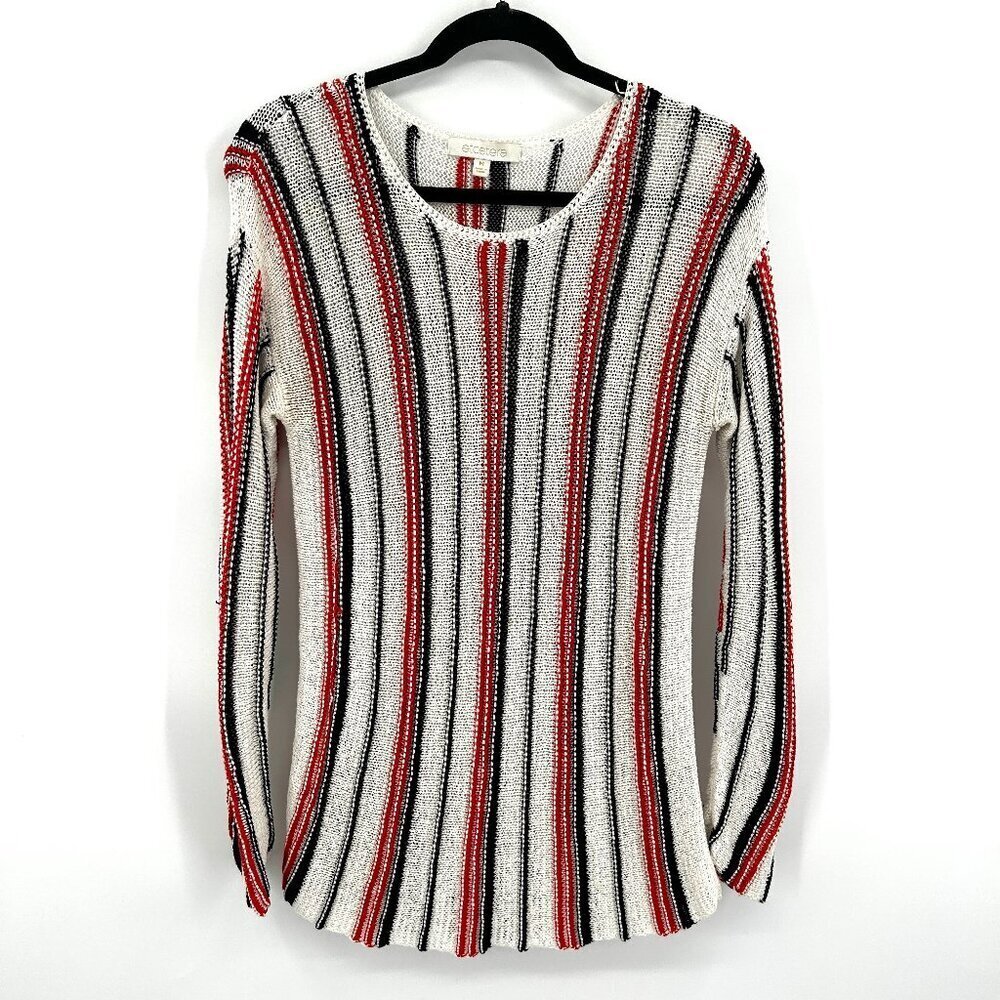 ETCETERA White Red Navy Blue Striped Open Knit Long Sleeve Sweater Top Medium